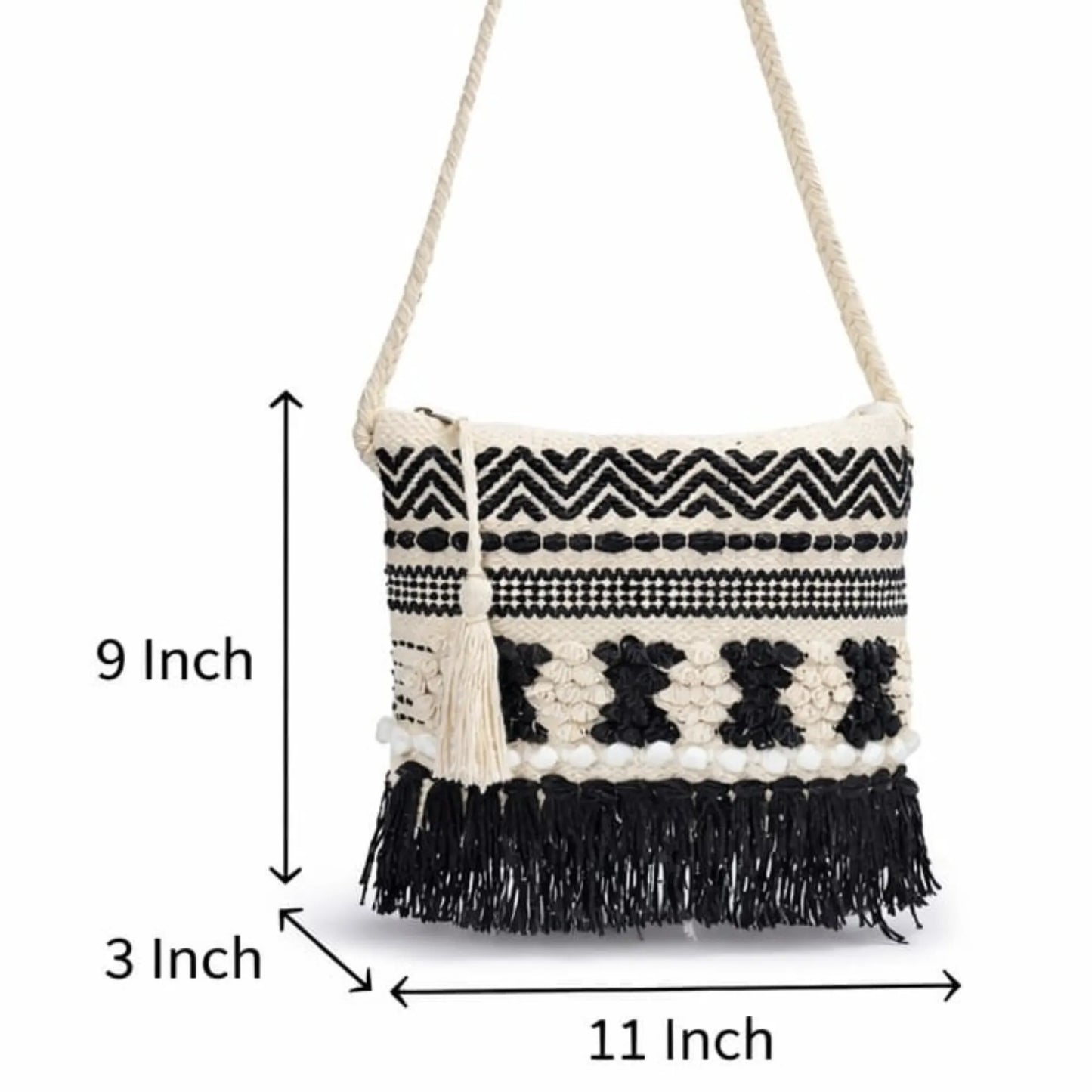Cotton Bohemian Bag, Sling Bag for Girls and Women Handmade Cotton Purse, Ethnic Crossbody - HB1002