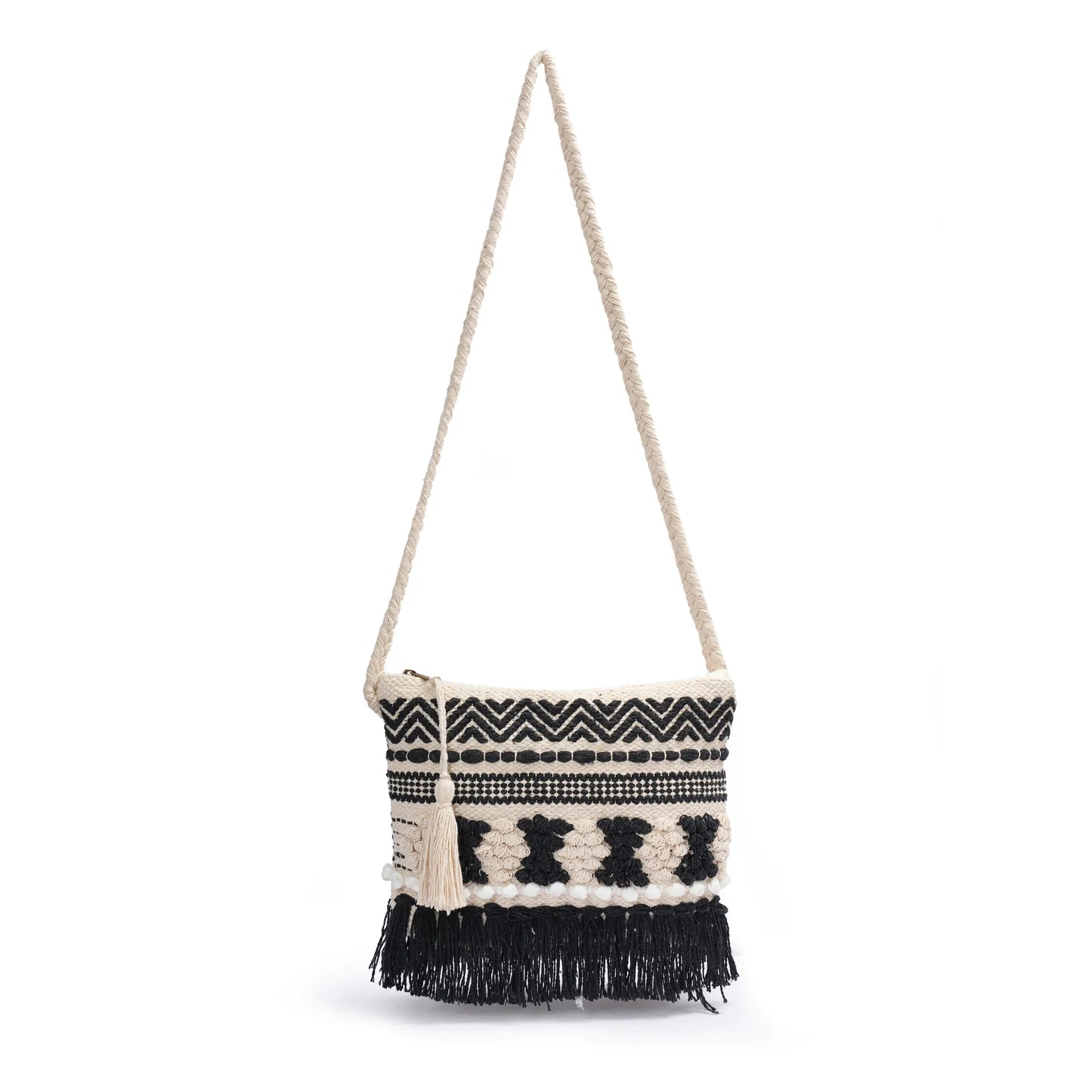 Cotton Bohemian Bag, Sling Bag for Girls and Women Handmade Cotton Purse, Ethnic Crossbody - HB1002