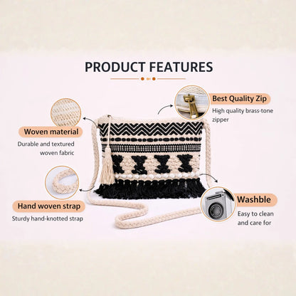 Cotton Bohemian Bag, Sling Bag for Girls and Women Handmade Cotton Purse, Ethnic Crossbody - HB1002