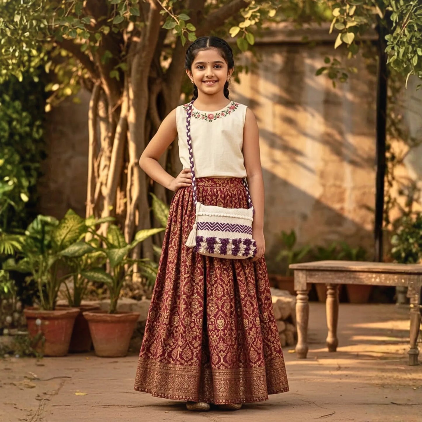 Cotton Bohemian Bag, Sling Bag for Girls and Women Handmade Cotton Purse, Ethnic Crossbody HB1003