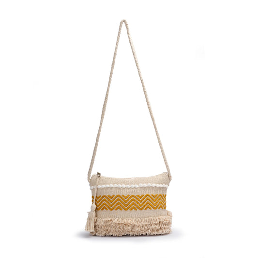 Cotton Bohemian Bag, Sling Bag for Girls and Women Handmade Cotton Purse, Yellow- HB10023