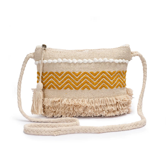 Cotton Bohemian Bag, Sling Bag for Girls and Women Handmade Cotton Purse, Yellow- HB10023